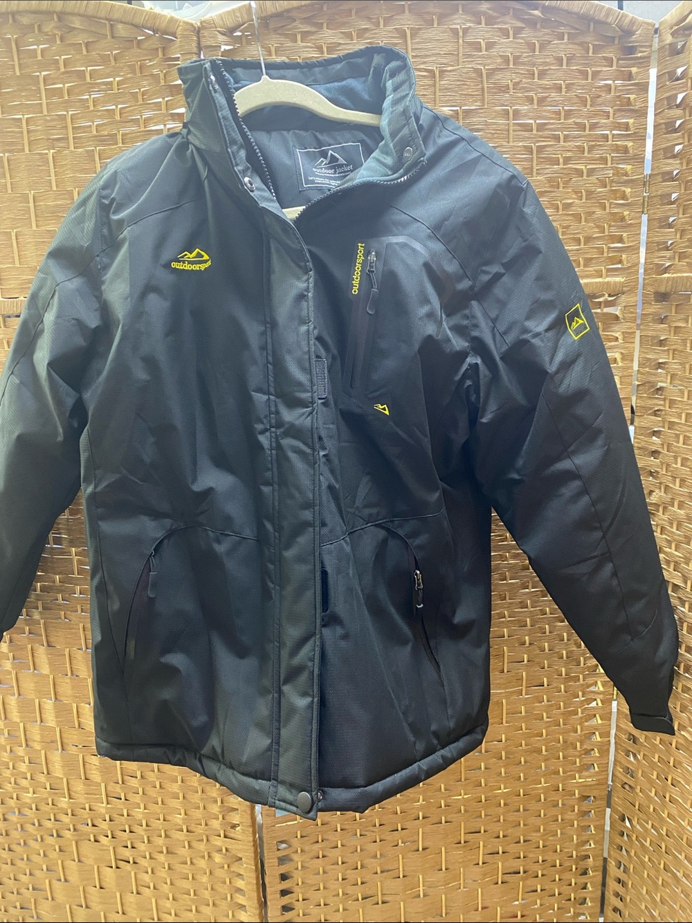 Black Insulated Jacket with Yellow Accents